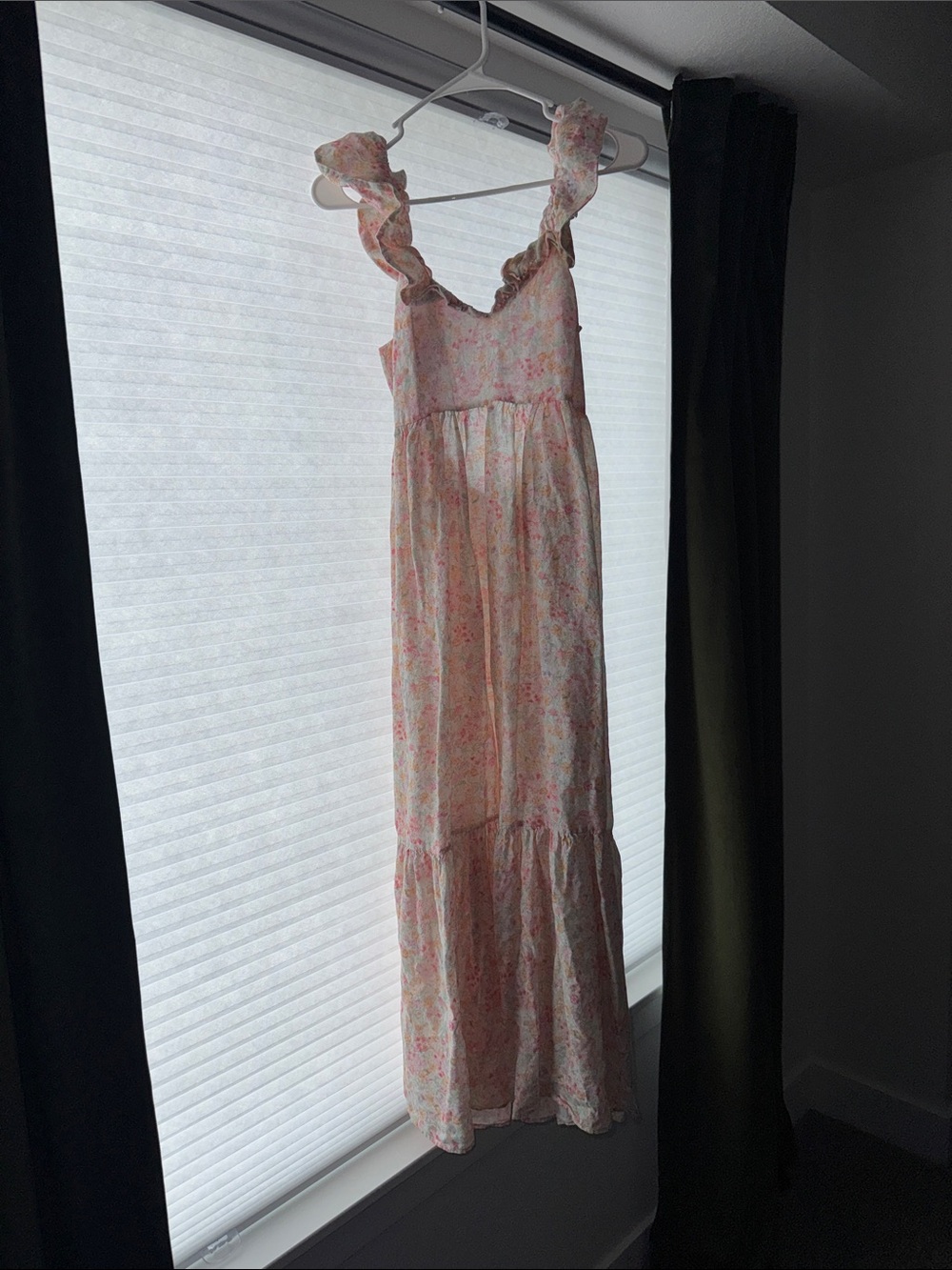 H&M Pink Floral Midi Dress with Ruffle Straps